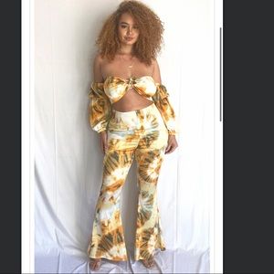 Orange tie dye wide leg jumpsuit